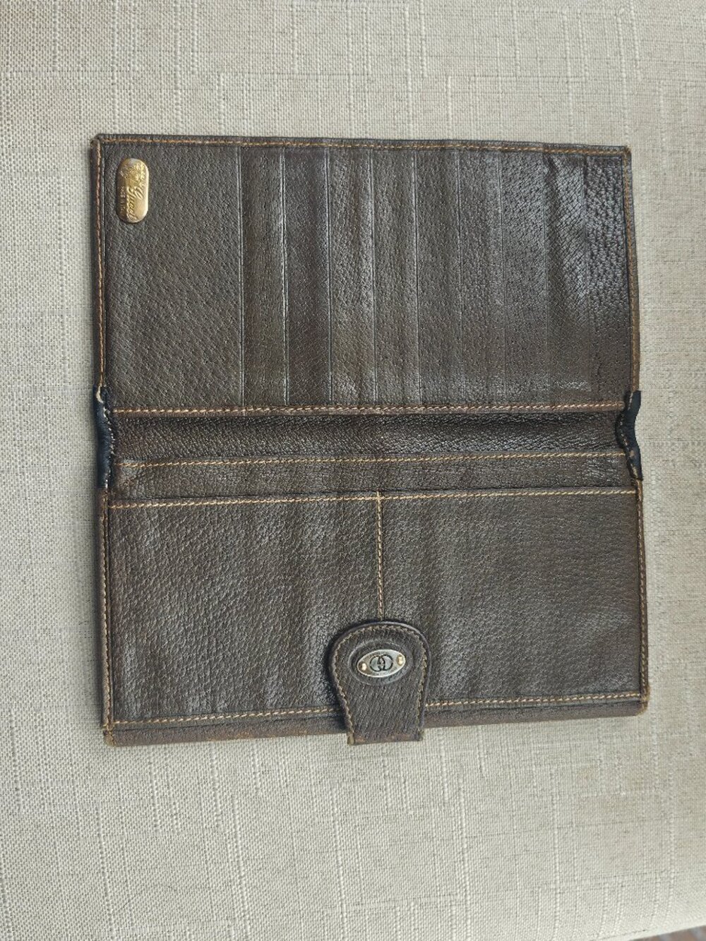 Vintage Gucci Brown Leather Bifold Clutch Wallet With Signature Red/Green Stripe - Picture 16 of 16